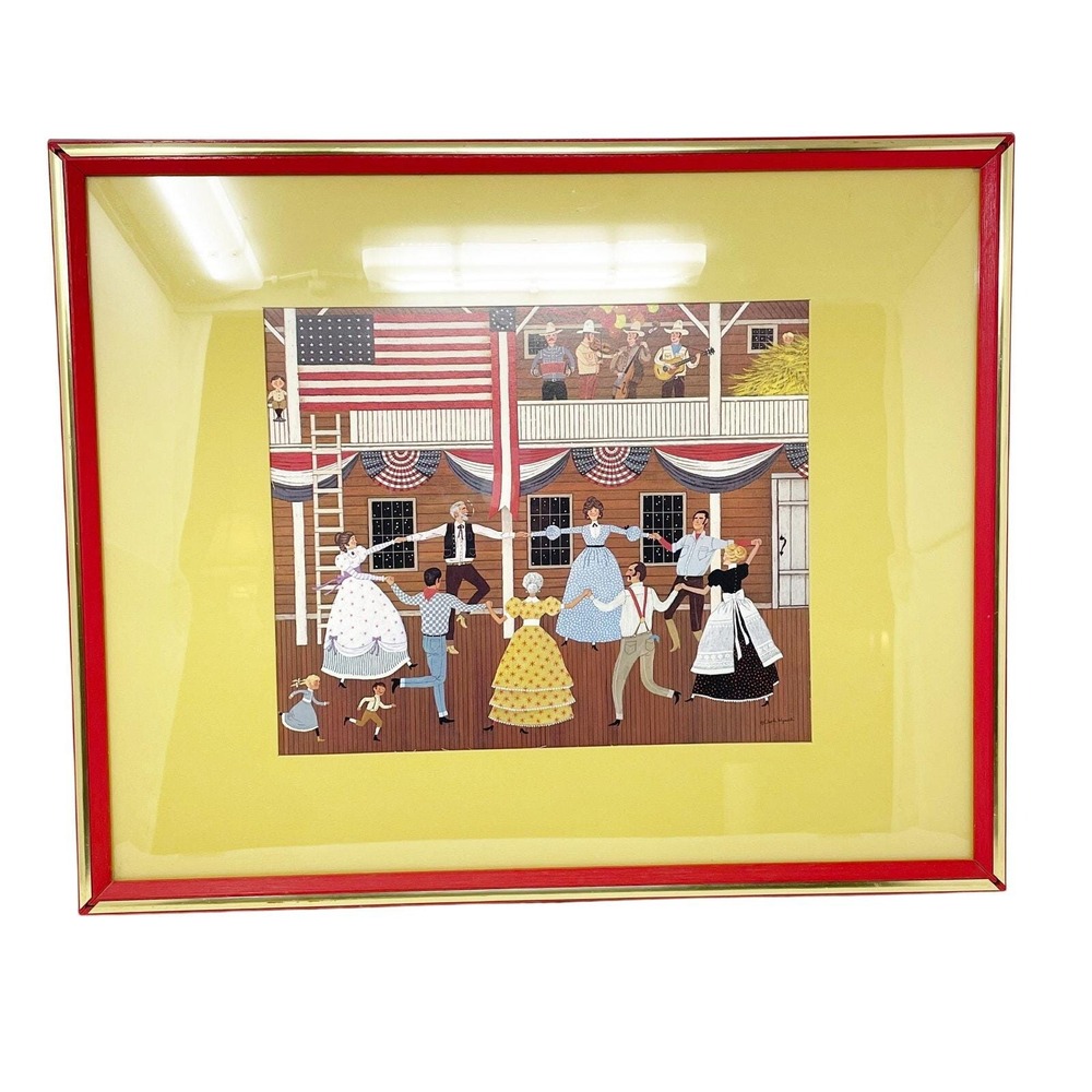 Charles Wysocki Signed Print Framed Art Dance Celebration Americana 17x21 RARE